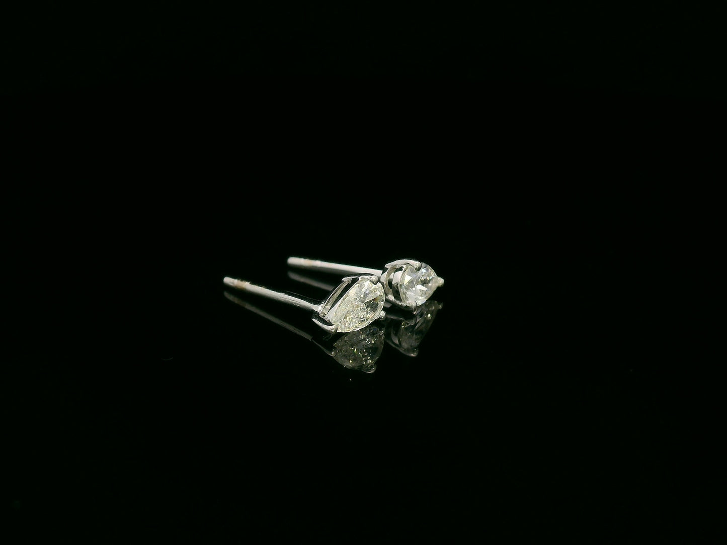 18K white gold pear cut diamond solitaire stud earrings with 0.37 carat diamonds by Emirates Diamonds