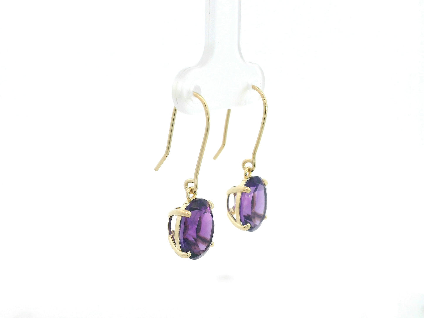 18K yellow gold amethyst drop earrings with oval-cut amethysts by Emirates Diamonds