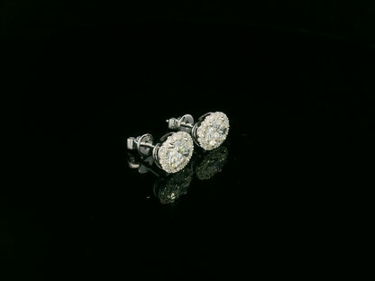 18K white gold oval cut diamond halo stud earrings with 1.40 carat GIA certified diamonds by Emirates Diamonds