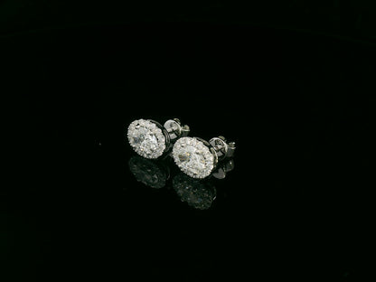 18K white gold oval cut diamond halo stud earrings with 1.40 carat GIA certified diamonds by Emirates Diamonds
