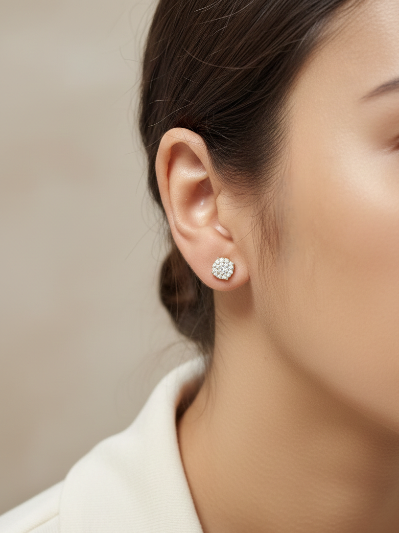 Diamond cluster stud earrings in 18K yellow gold by Emirates Diamonds