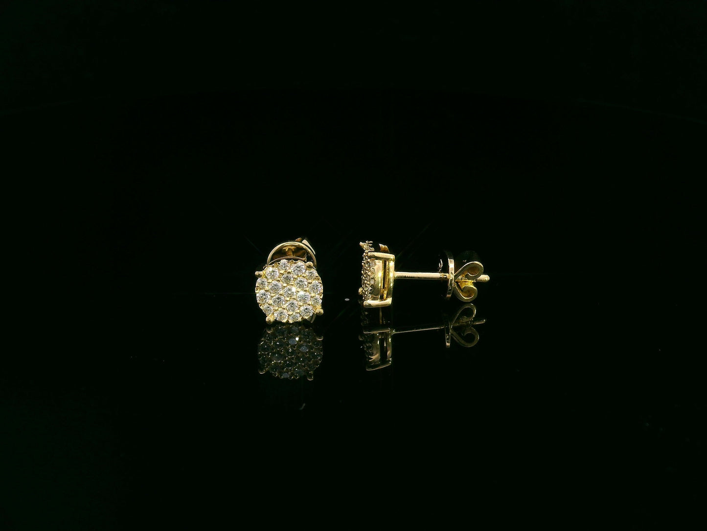 Diamond cluster stud earrings in 18K yellow gold by Emirates Diamonds