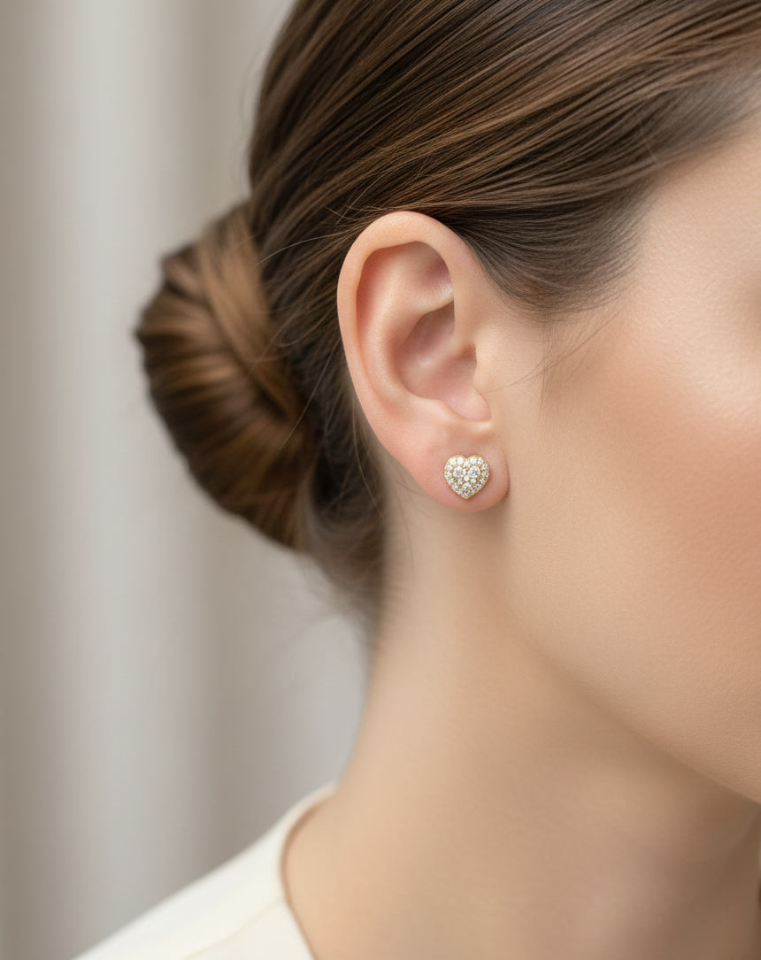 0.40 carat diamond heart cluster stud earrings in 18K yellow gold by Emirates Diamonds