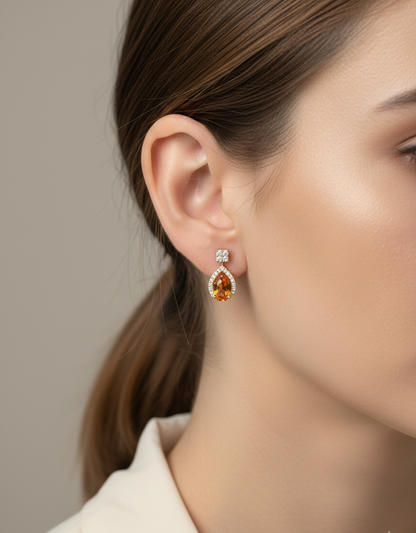 18K yellow gold citrine and diamond drop earrings by Emirates Diamonds