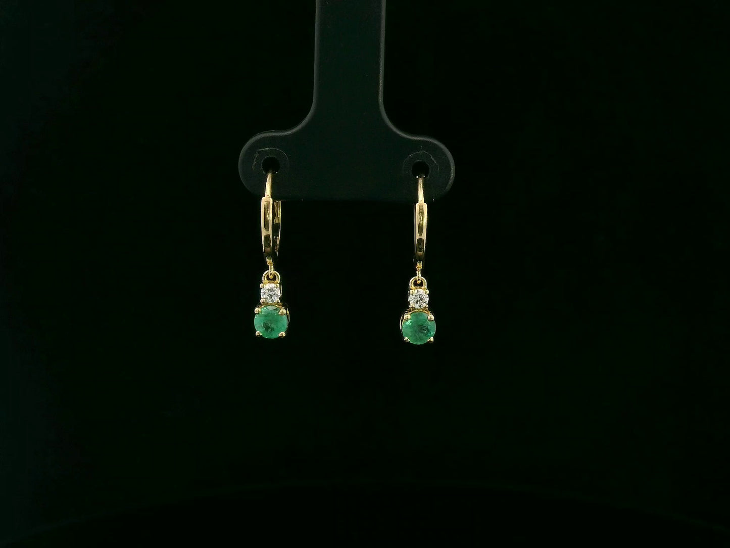 18K yellow gold emerald and diamond drop earrings by Emirates Diamonds