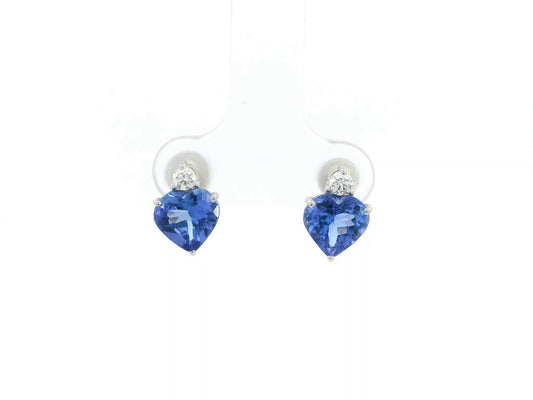 Heart-shaped tanzanite and diamond earrings in 18K white gold by Emirates Diamonds.