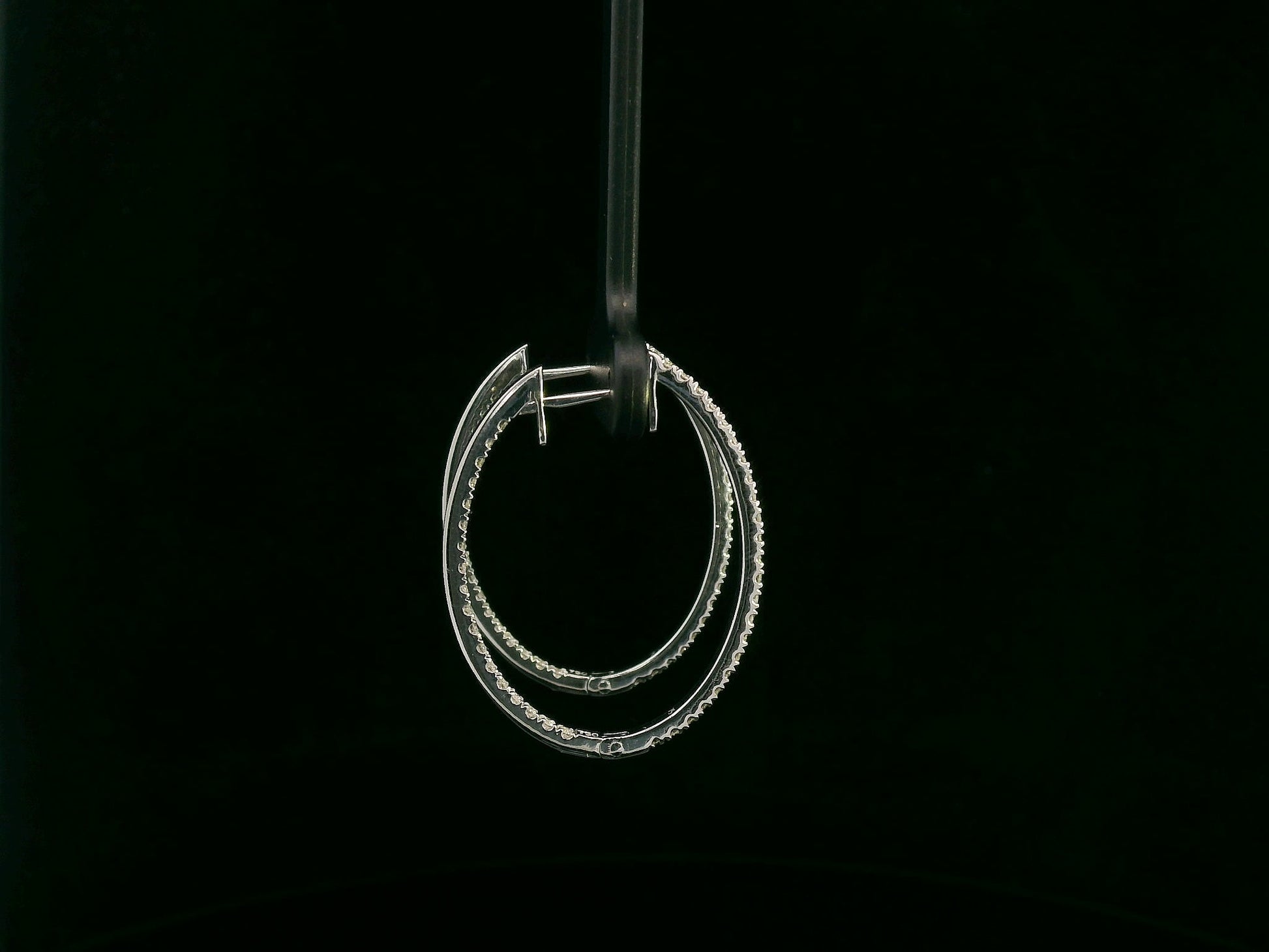 18K white gold diamond hoop earrings with pavé-set diamonds by Emirates Diamonds