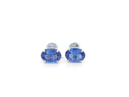 18K white gold tanzanite stud earrings with oval-cut natural tanzanites by Emirates Diamonds