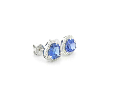 18K white gold tanzanite and diamond heart stud earrings by Emirates Diamonds