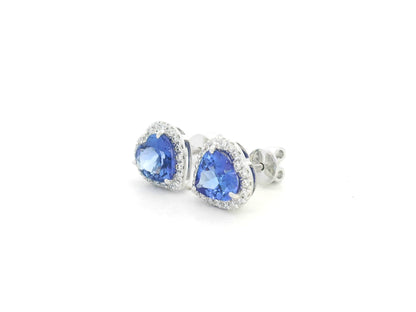 18K white gold tanzanite and diamond heart stud earrings by Emirates Diamonds