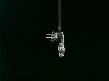 18K white gold diamond drop earrings with baguette-cut center and halo setting – Emirates Diamonds