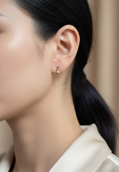 18K yellow gold geometric diamond stud earrings 0.23 carat by Emirates Diamonds