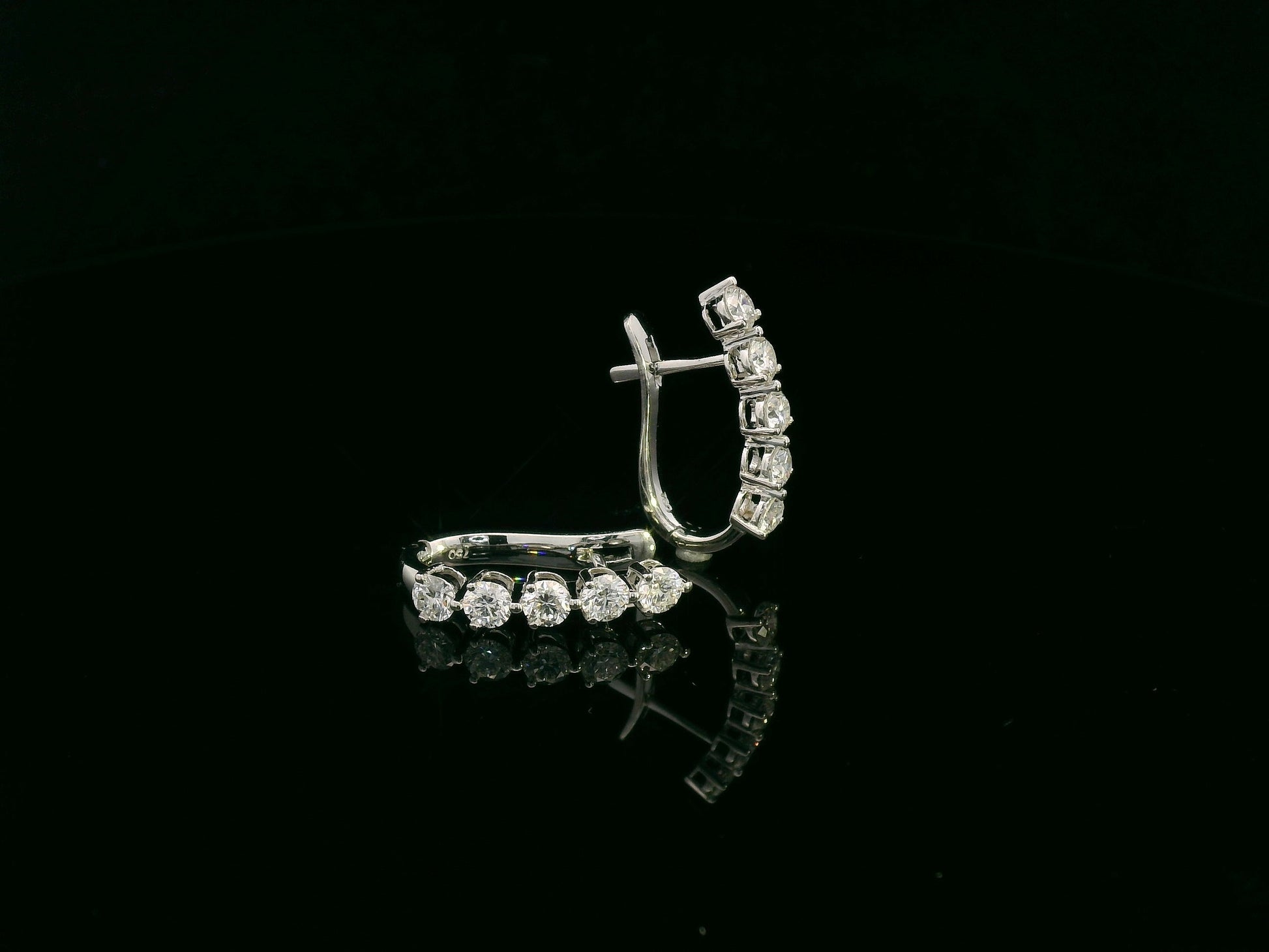 18K white gold diamond hoop earrings with round brilliant cut diamonds totaling 1.43 carats – Emirates Diamonds.