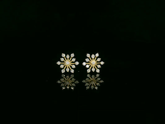 18K yellow gold diamond starburst stud earrings with round brilliant diamonds totaling 0.27 carats – Emirates Diamonds.