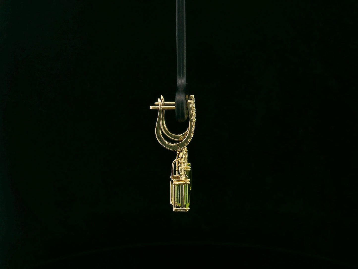 18K yellow gold emerald cut peridot diamond drop earrings by Emirates Diamonds