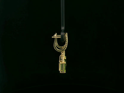 18K yellow gold emerald cut peridot diamond drop earrings by Emirates Diamonds