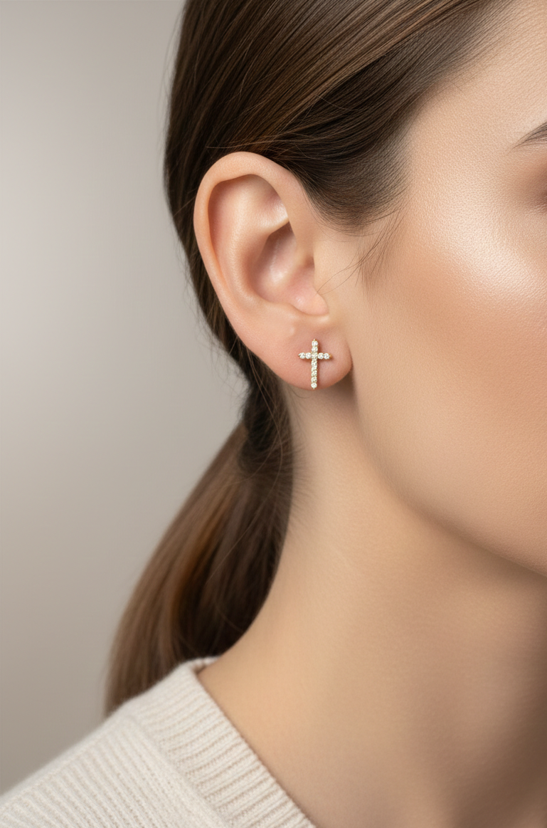 0.20 carat diamond cross stud earrings in 18K yellow gold by Emirates Diamonds