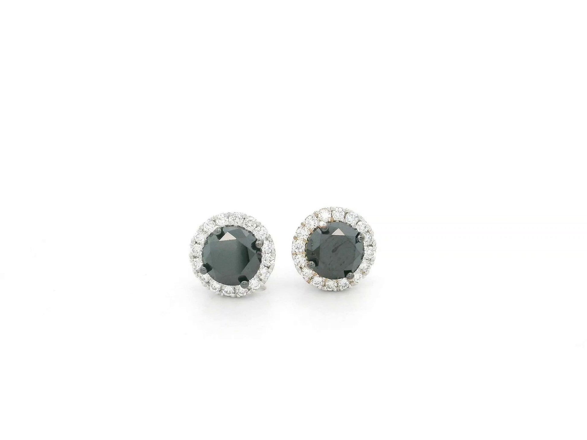 2.11 carat black diamond halo stud earrings in 18K white gold by Emirates Diamonds