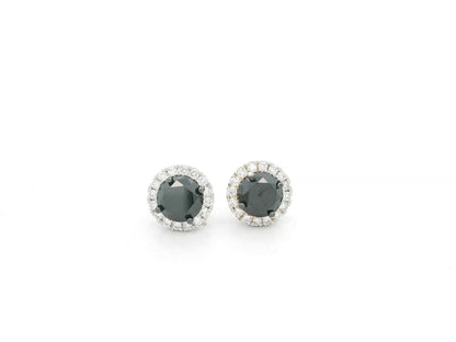 2.11 carat black diamond halo stud earrings in 18K white gold by Emirates Diamonds
