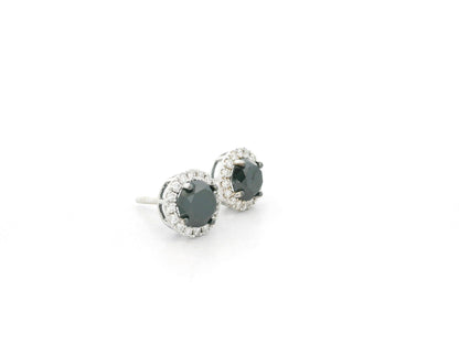 2.11 carat black diamond halo stud earrings in 18K white gold by Emirates Diamonds