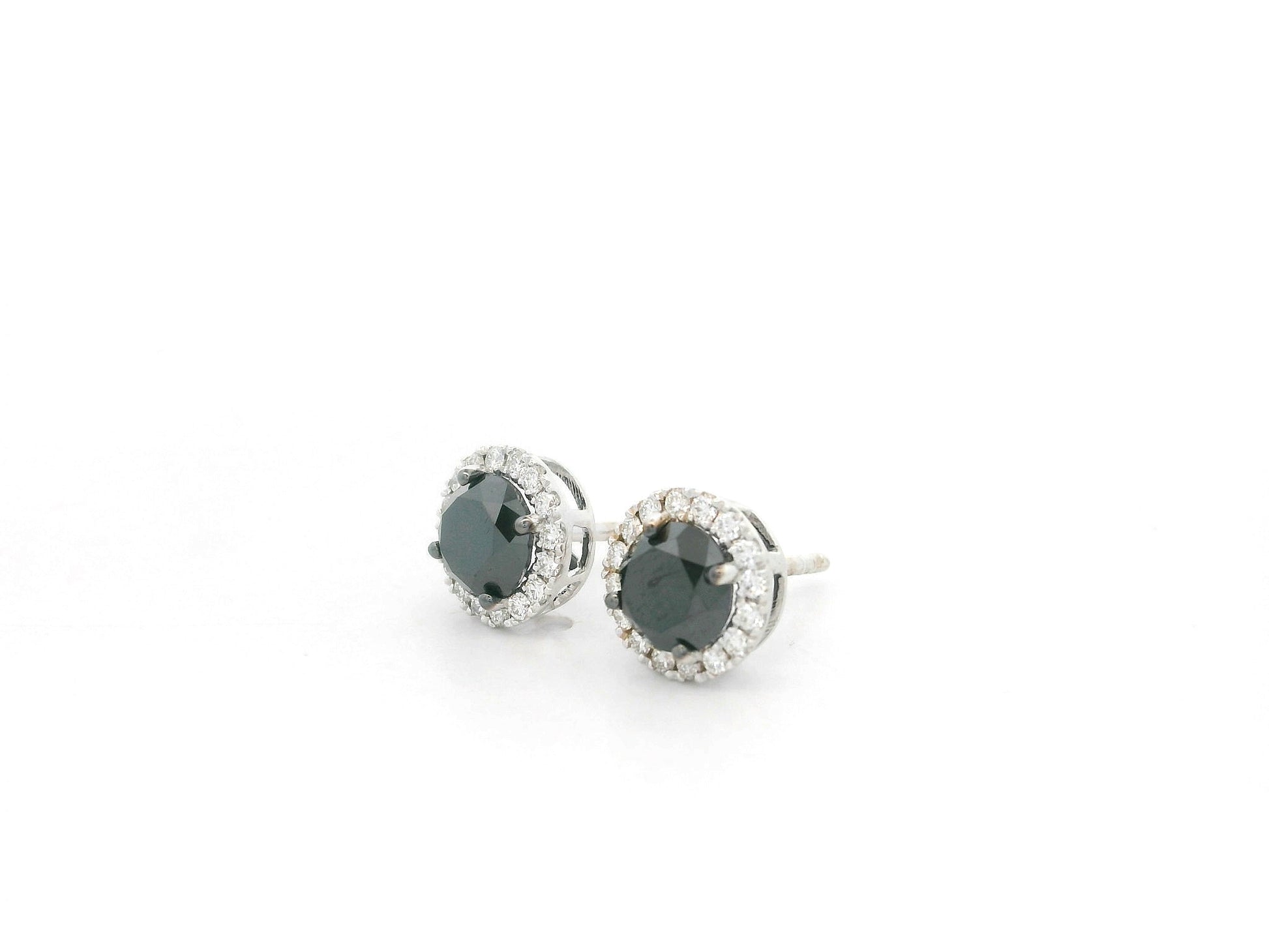 2.11 carat black diamond halo stud earrings in 18K white gold by Emirates Diamonds