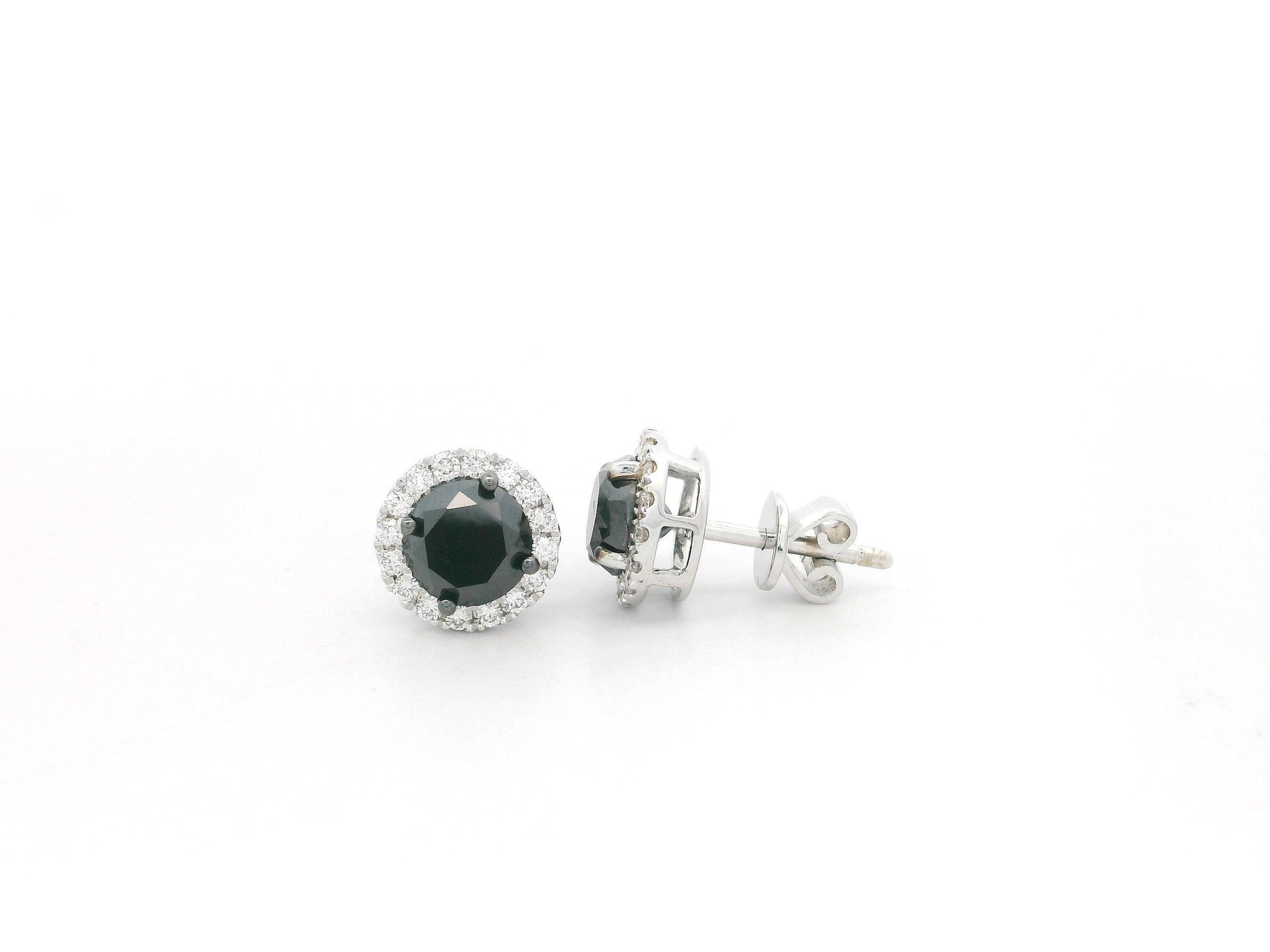 2.11 carat black diamond halo stud earrings in 18K white gold by Emirates Diamonds
