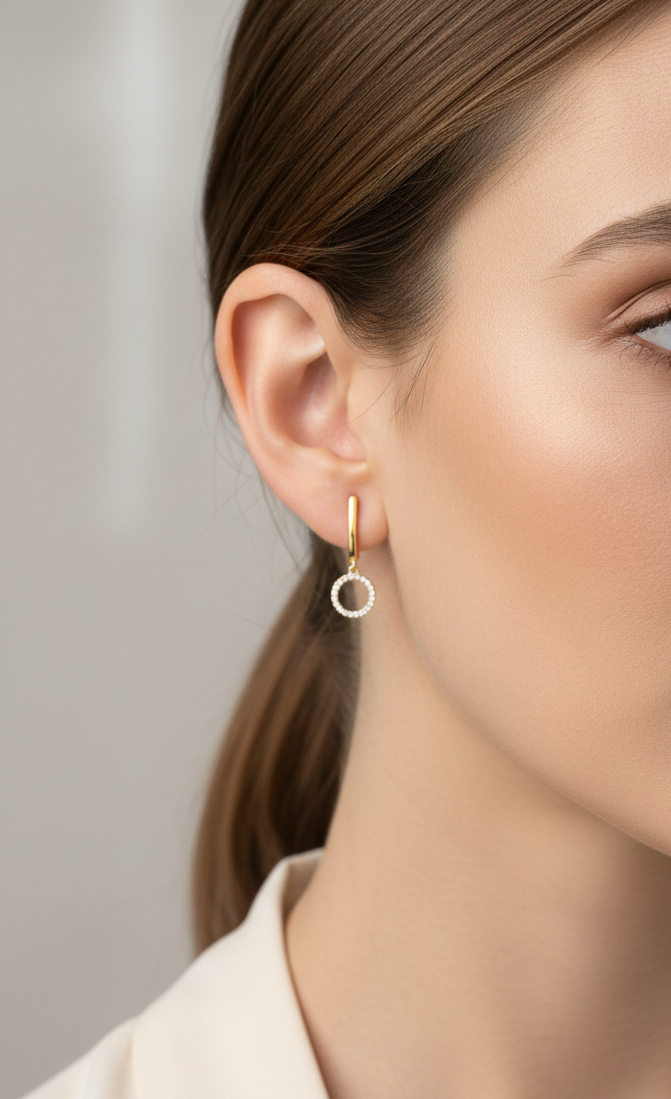 18K yellow gold diamond circle drop hoop earrings 0.15 carat by Emirates Diamonds