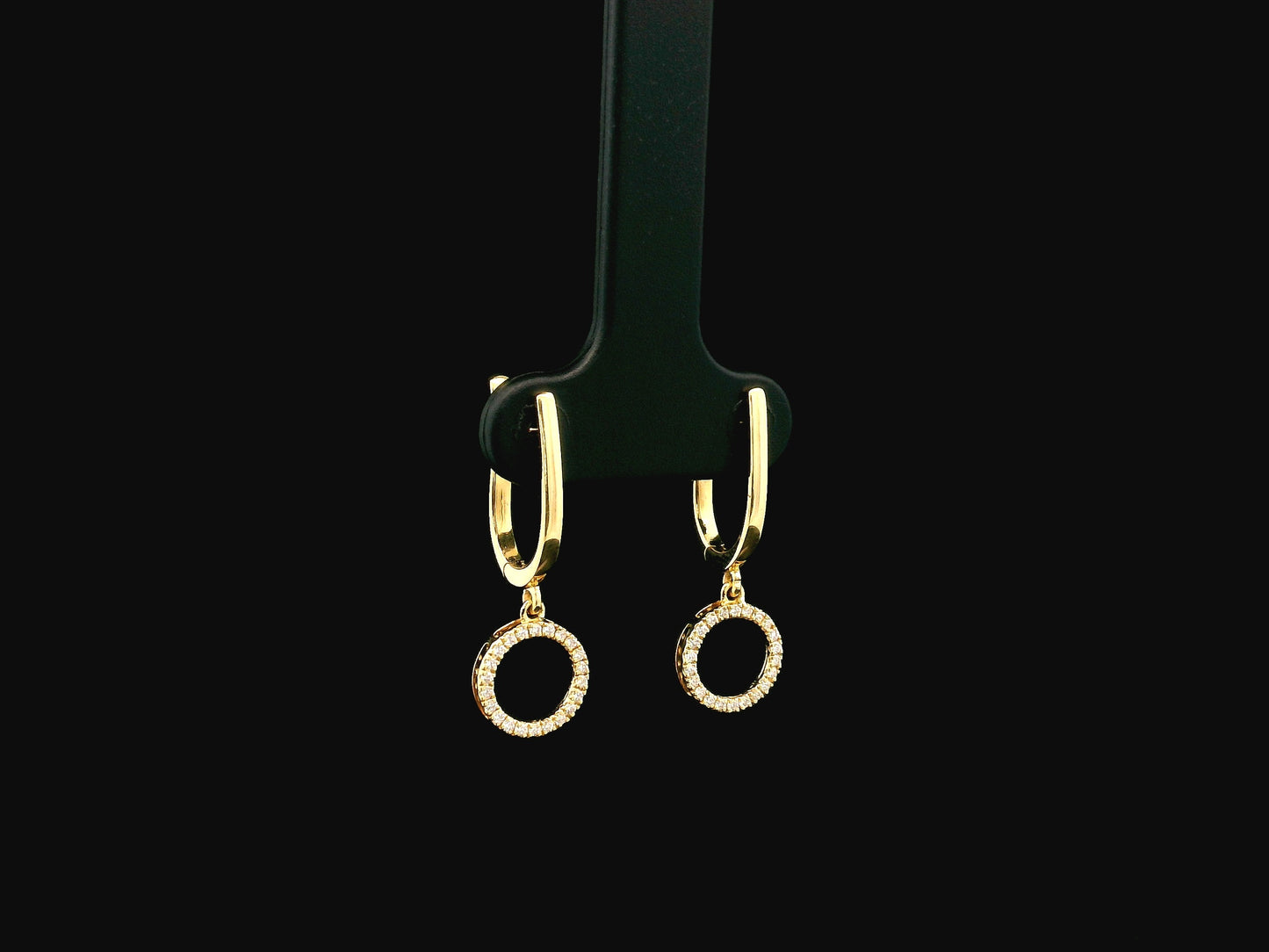 18K yellow gold diamond circle drop hoop earrings 0.15 carat by Emirates Diamonds