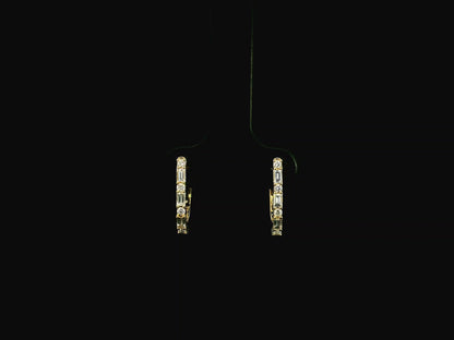 Baguette and round diamond hoop earrings in 18K yellow gold with 0.34 carat natural diamonds by Emirates Diamonds.