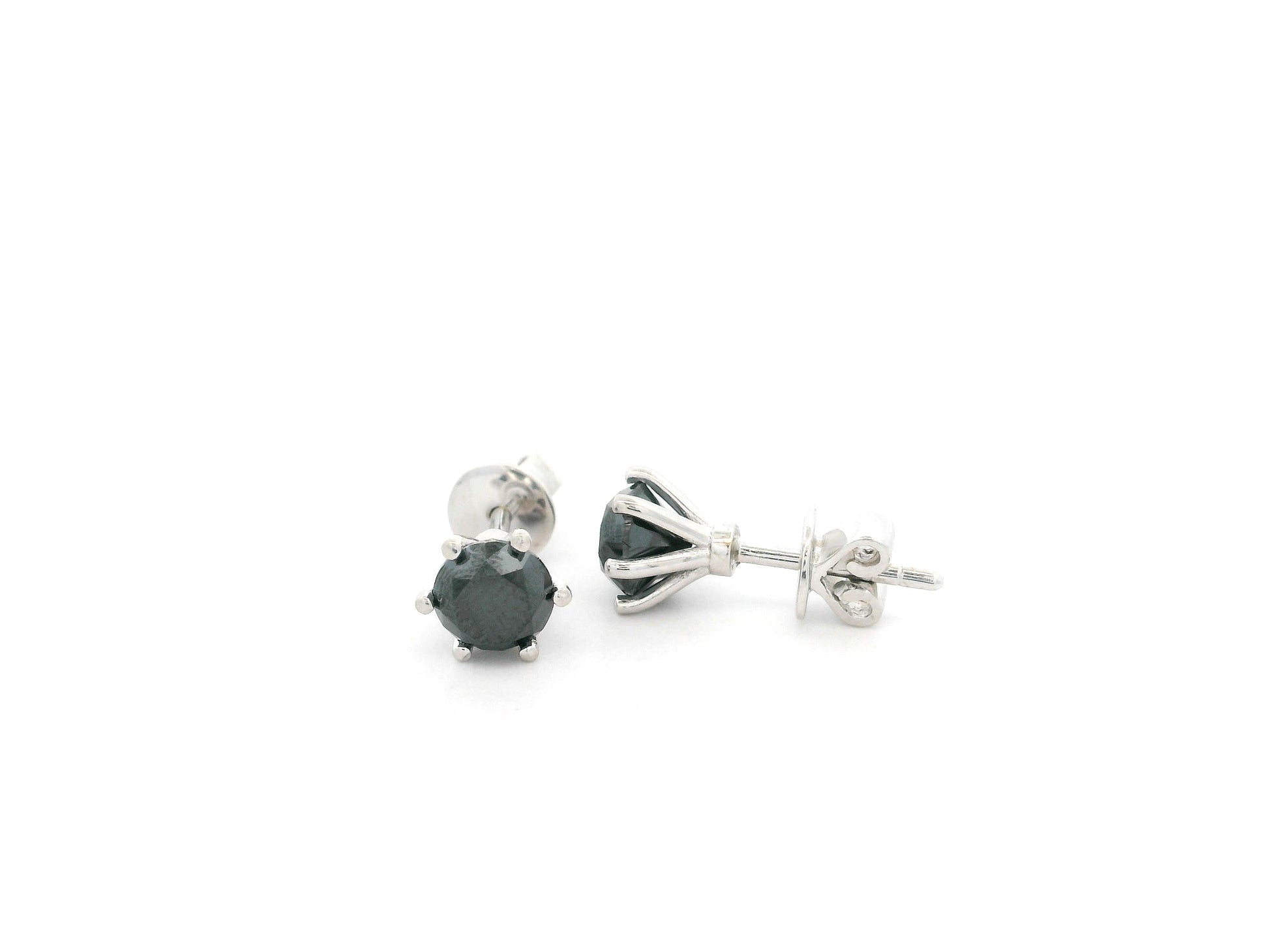 1.61 carat black diamond stud earrings in 18K white gold by Emirates Diamonds