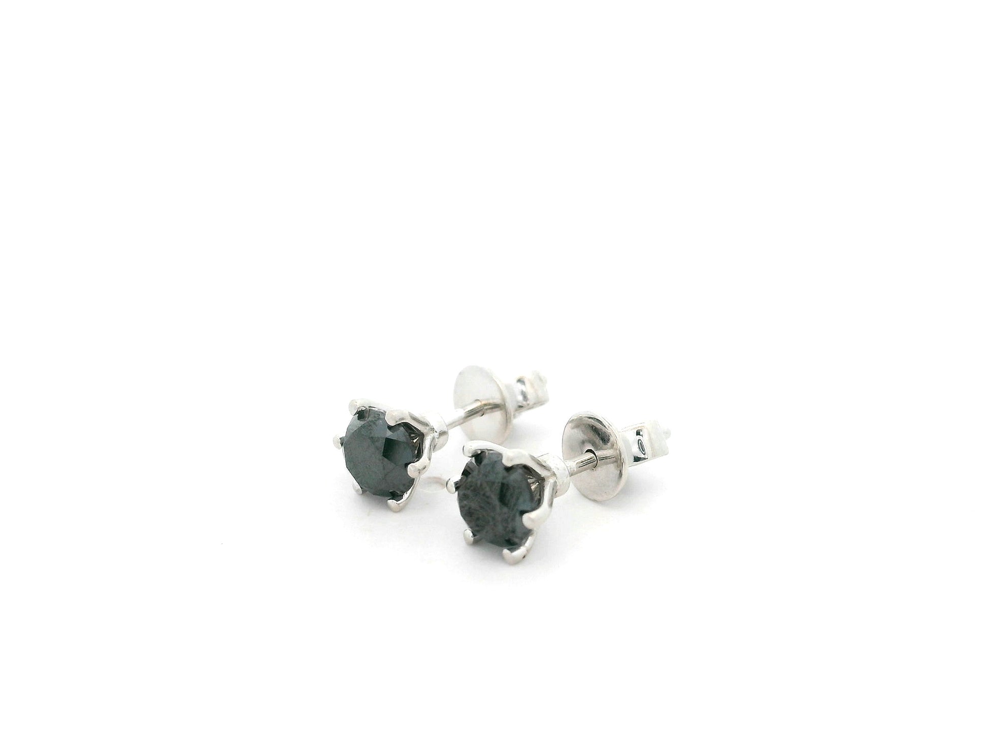 1.61 carat black diamond stud earrings in 18K white gold by Emirates Diamonds