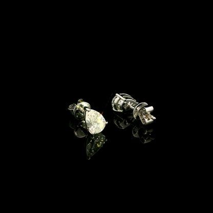 GIA certified pear shape diamond stud earrings in 18K white gold with two 0.50 carat D colour VS1 natural diamonds