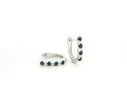 18K Gold Huggie Hoop Earrings with Blue Sapphires & Diamonds – Timeless Elegance