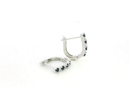 18K Gold Huggie Hoop Earrings with Blue Sapphires & Diamonds – Timeless Elegance