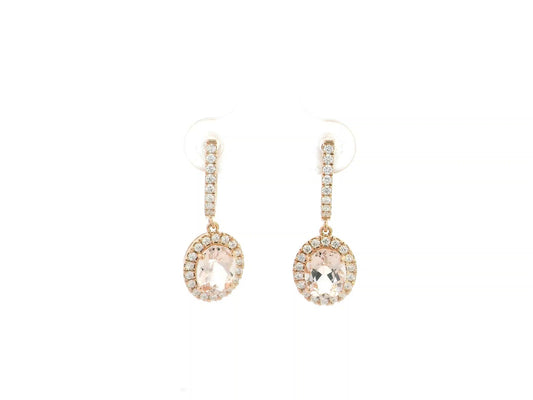Morganite oval halo diamond drop earrings in 18K rose gold by Emirates Diamonds