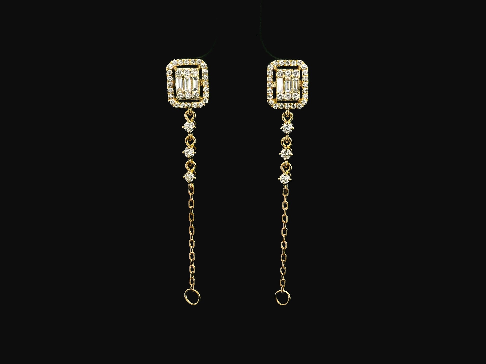 Diamond ear jacket earrings with chain detail 0.54ct in 18K yellow gold by Emirates Diamonds