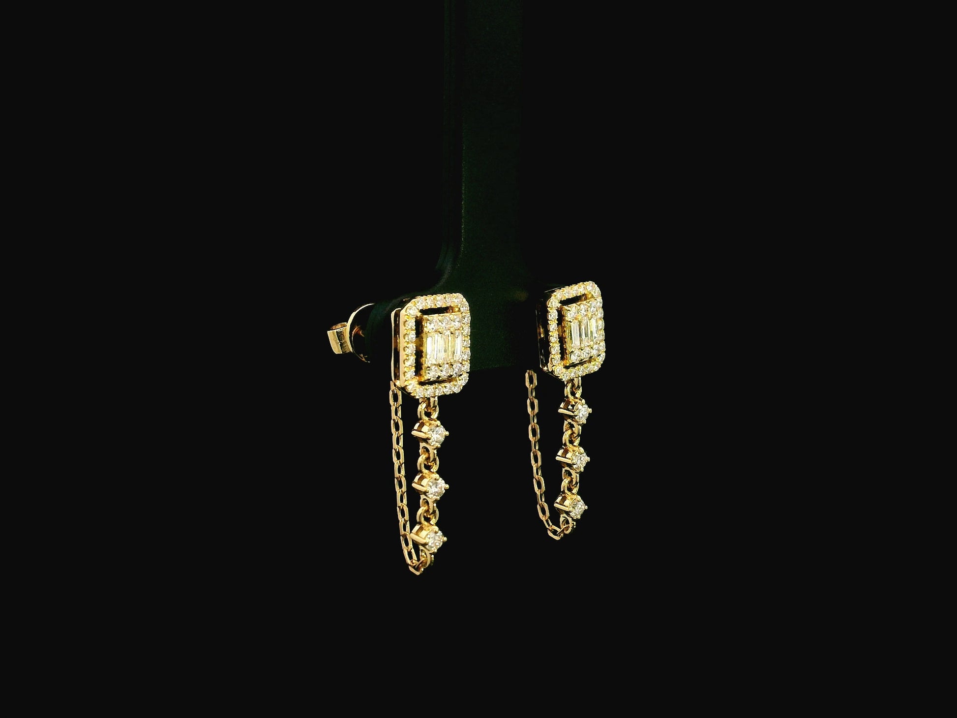 Diamond ear jacket earrings with chain detail 0.54ct in 18K yellow gold by Emirates Diamonds