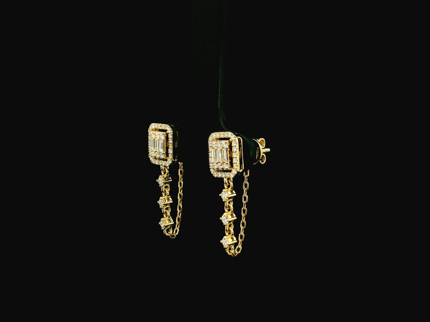 Diamond ear jacket earrings with chain detail 0.54ct in 18K yellow gold by Emirates Diamonds
