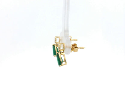 Pear emerald and diamond drop earrings in 18K yellow gold featuring 1.27 carat emeralds and 0.07 carat diamonds by Emirates Diamonds.