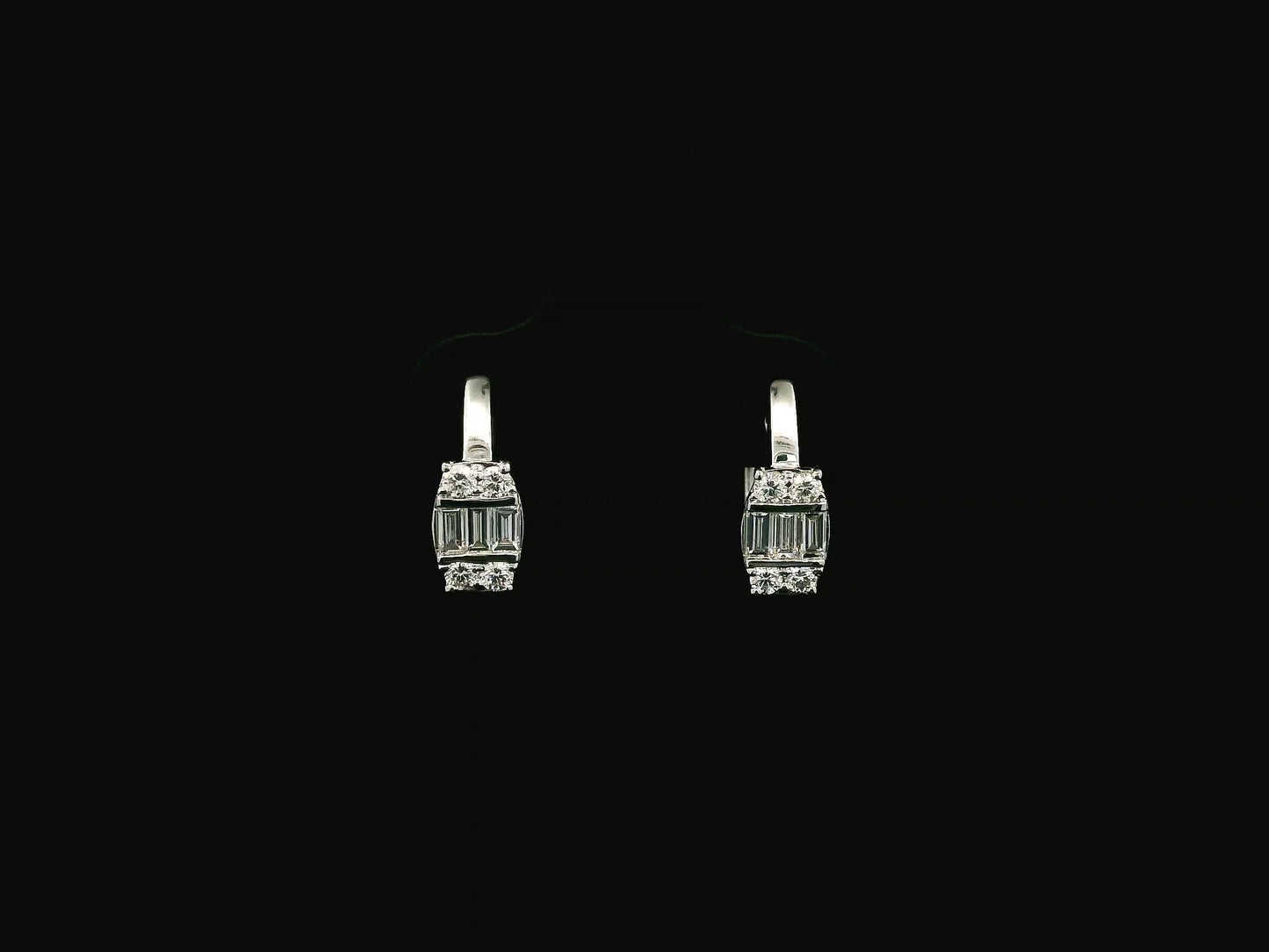 Baguette and round diamond hoop earrings in 18K white gold by Emirates Diamonds
