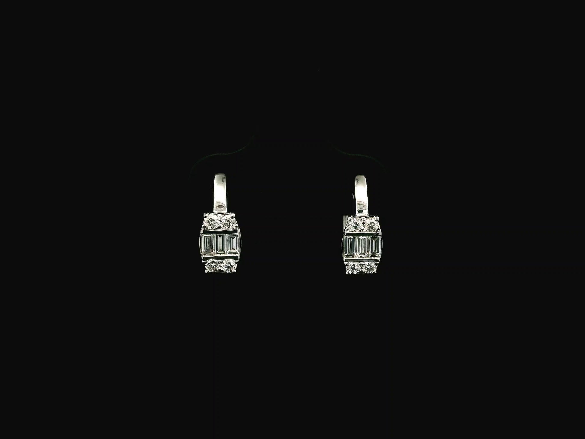 Baguette and round diamond hoop earrings in 18K white gold by Emirates Diamonds