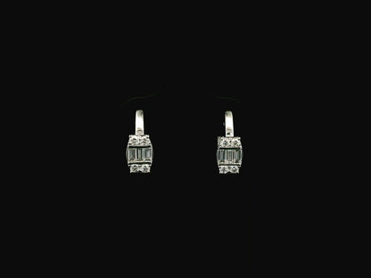 Baguette and round diamond hoop earrings in 18K white gold by Emirates Diamonds