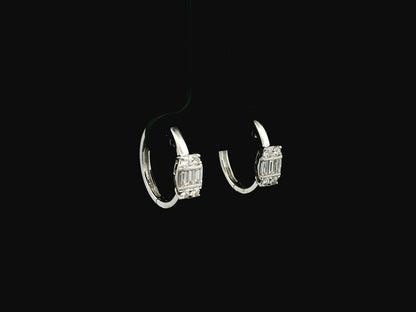 Baguette and round diamond hoop earrings in 18K white gold by Emirates Diamonds