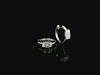Baguette and round diamond hoop earrings in 18K white gold by Emirates Diamonds