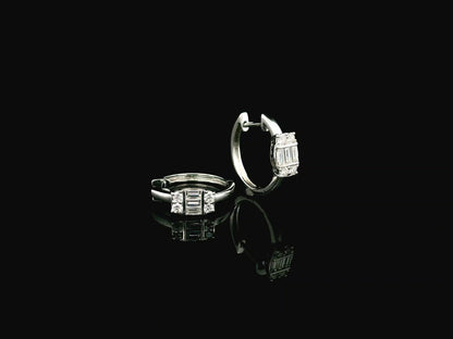 Baguette and round diamond hoop earrings in 18K white gold by Emirates Diamonds