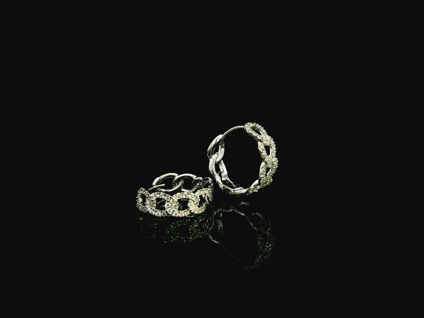 Diamond chain link hoop earrings in 18K white gold with 0.51 carat diamonds