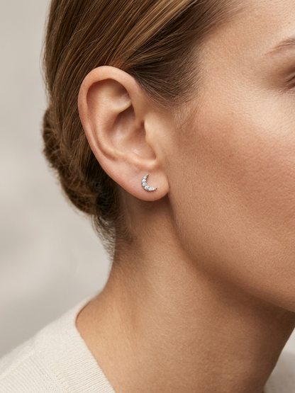 Diamond crescent moon stud earrings in 18K white gold Emirates Diamonds