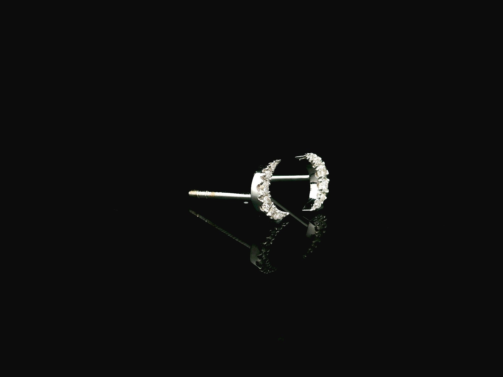Diamond crescent moon stud earrings in 18K white gold Emirates Diamonds