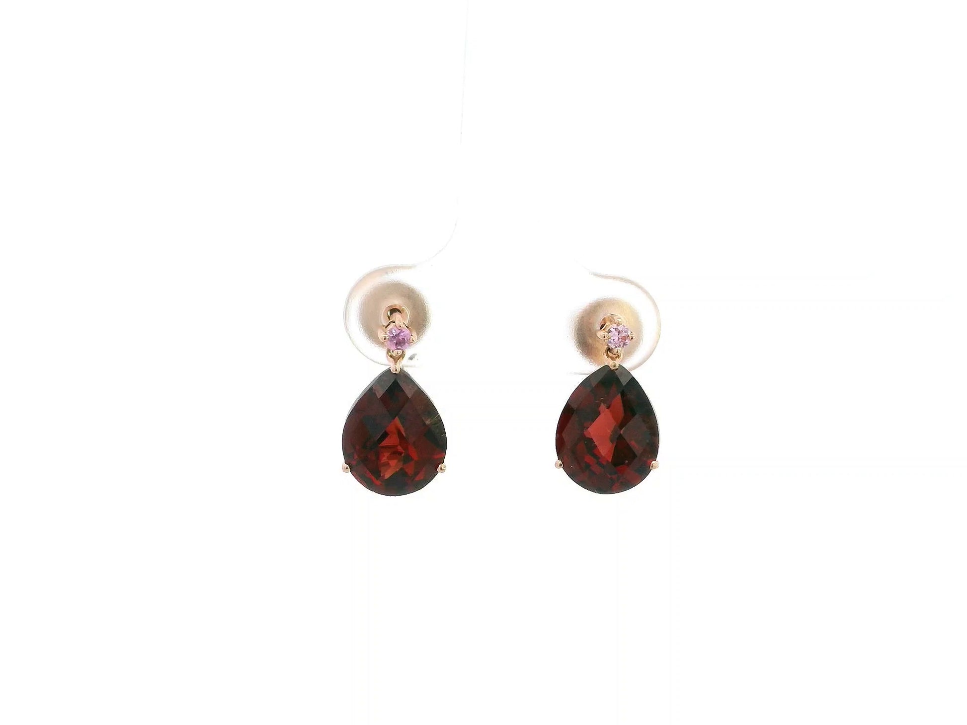 Garnet pear drop earrings with pink sapphire accents in 18K yellow gold Emirates Diamonds