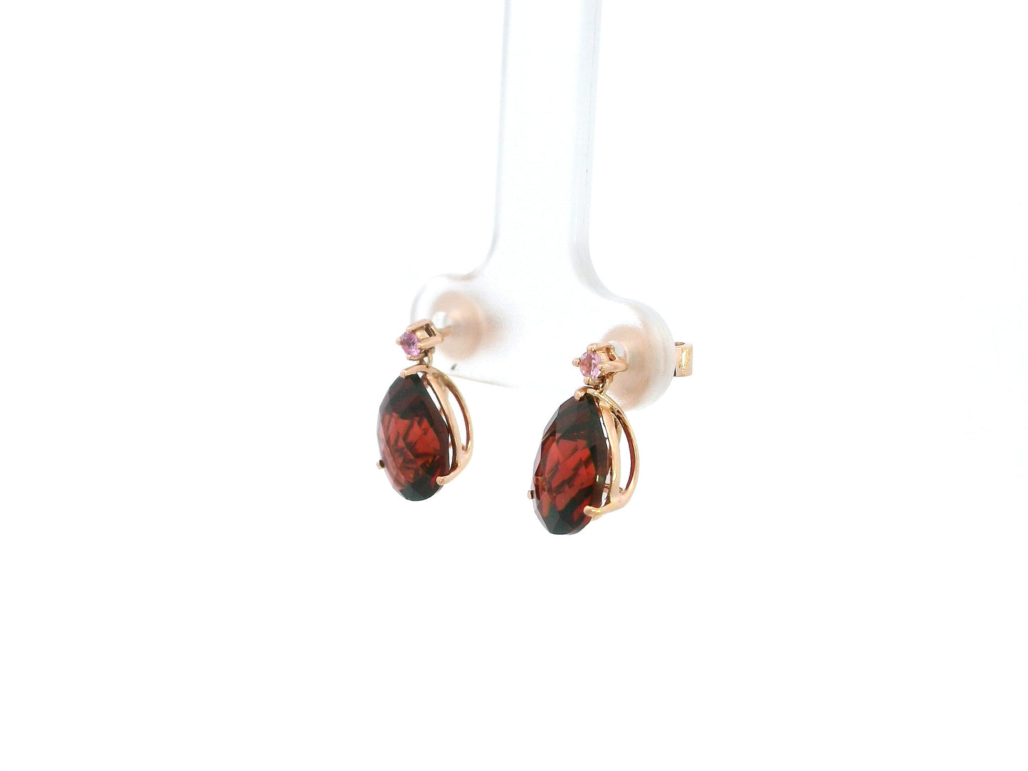 Garnet pear drop earrings with pink sapphire accents in 18K yellow gold Emirates Diamonds